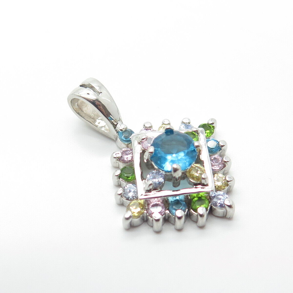 925 Sterling Silver Real Apatite & Multi-Color C Z Pendant