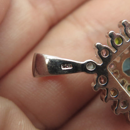 925 Sterling Silver Real Apatite & Multi-Color C Z Pendant