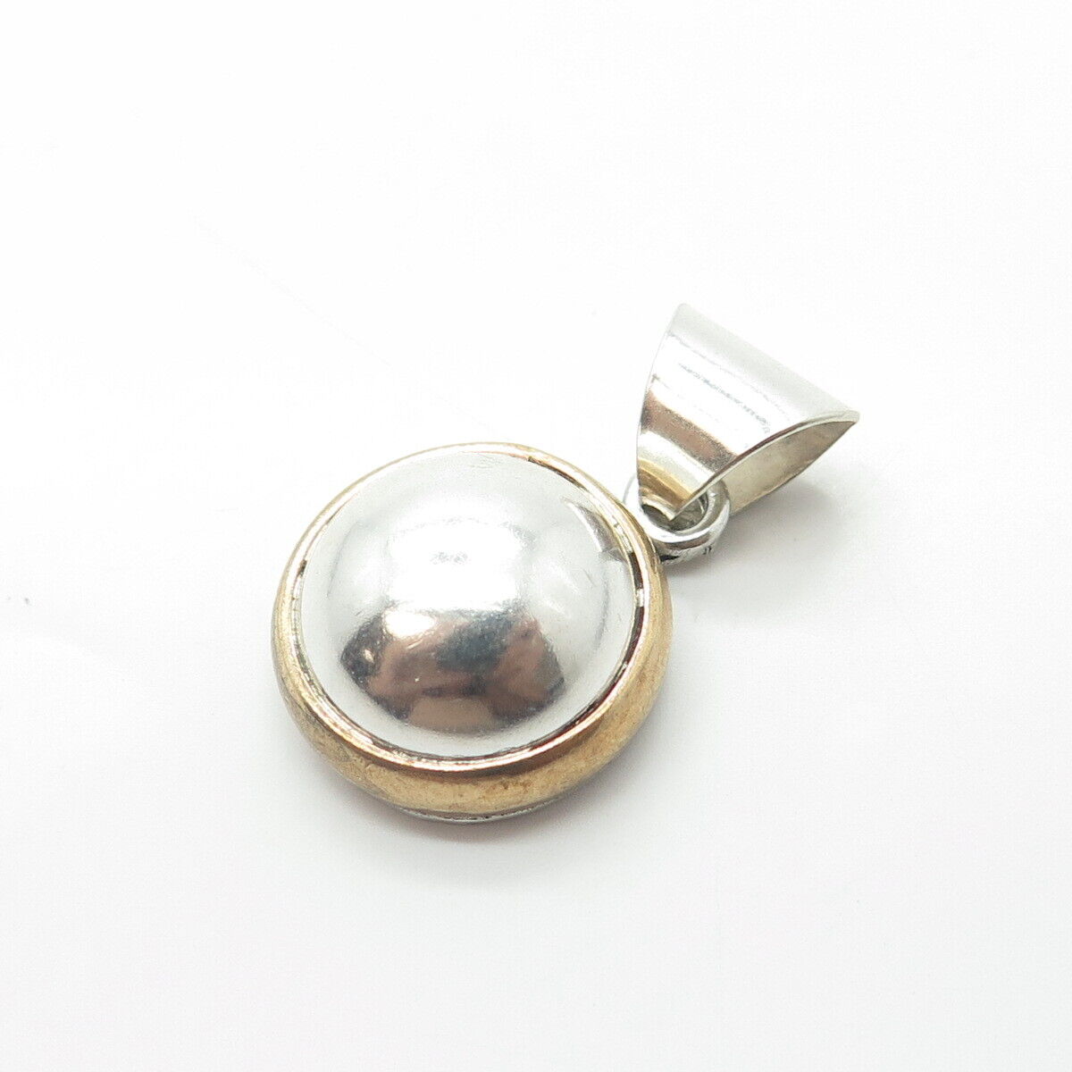 925 Sterling Silver  2-Tone Vintage Mexico Cabochon Round Charm Pendant