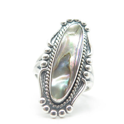 925 Sterling Silver Vintage BELL TRADING POST Abalone Shell Tribal Ring Size 6