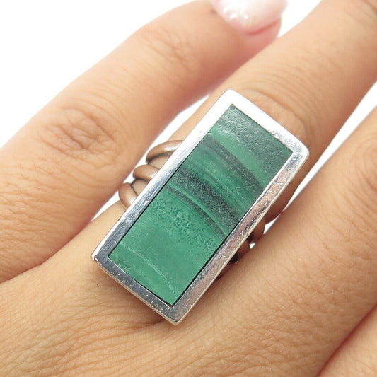 925 Sterling Silver Old Pawn Southwestern Malachite Statement Ring Size 6.25