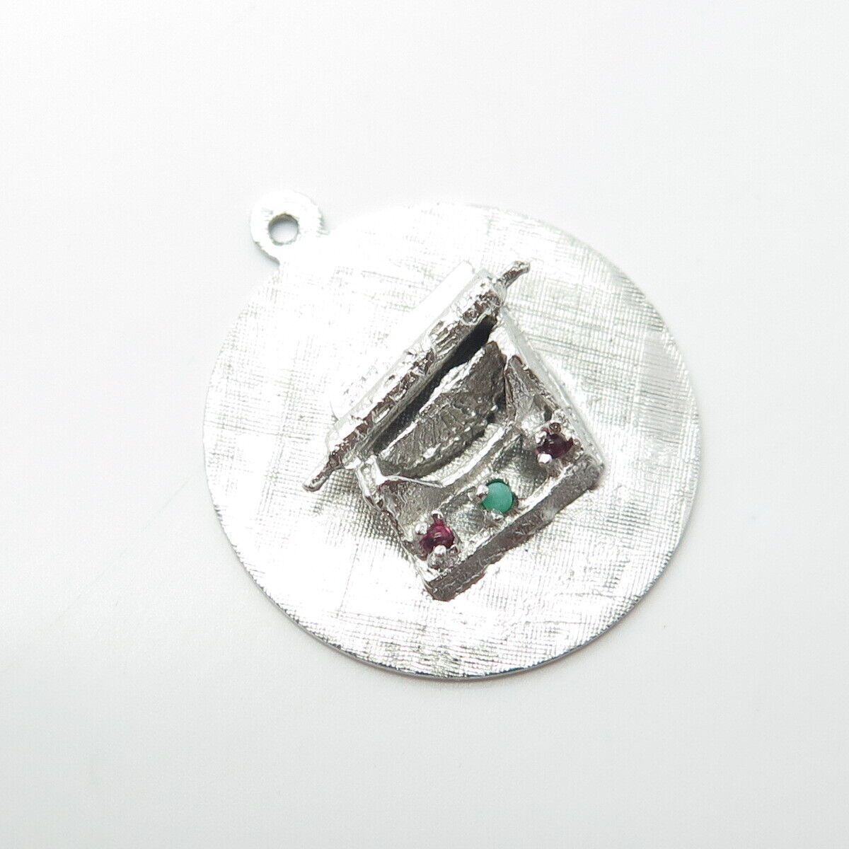 925 Sterling Silver Antique Art Deco Real Amethyst Turquoise Typewriter Pendant