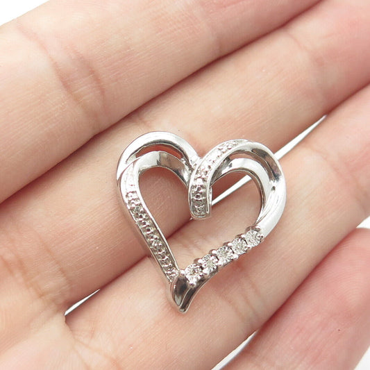 925 Sterling Silver Real White Diamond Open Heart Slide Pendant