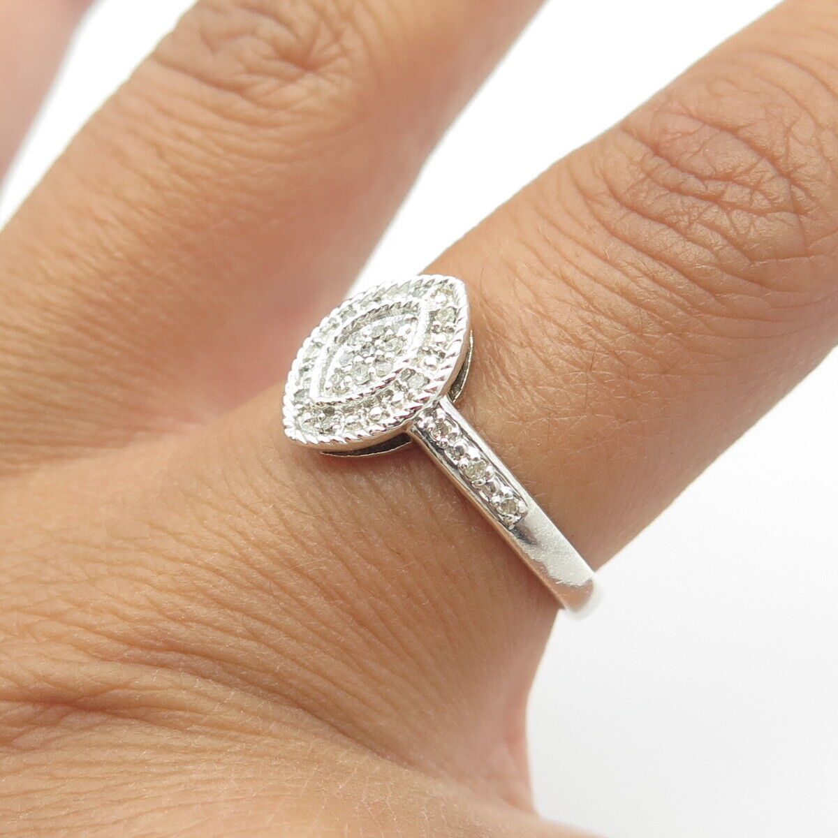 925 Sterling Silver Real White Diamond Cocktail Ring Size 7.25