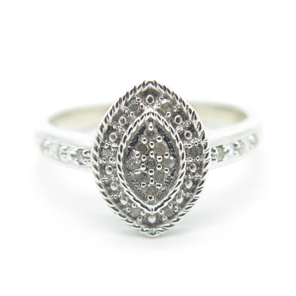 925 Sterling Silver Real White Diamond Cocktail Ring Size 7.25