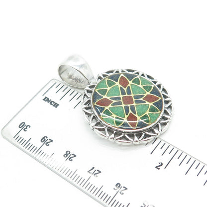 CAROLYN POLLACK Sterling Silver Southwestern Lapis Turquoise Coral Inlay Pendant