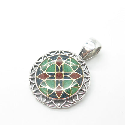 CAROLYN POLLACK Sterling Silver Southwestern Lapis Turquoise Coral Inlay Pendant