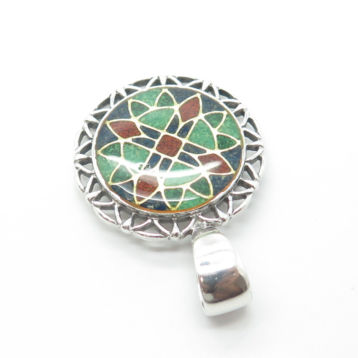 CAROLYN POLLACK Sterling Silver Southwestern Lapis Turquoise Coral Inlay Pendant