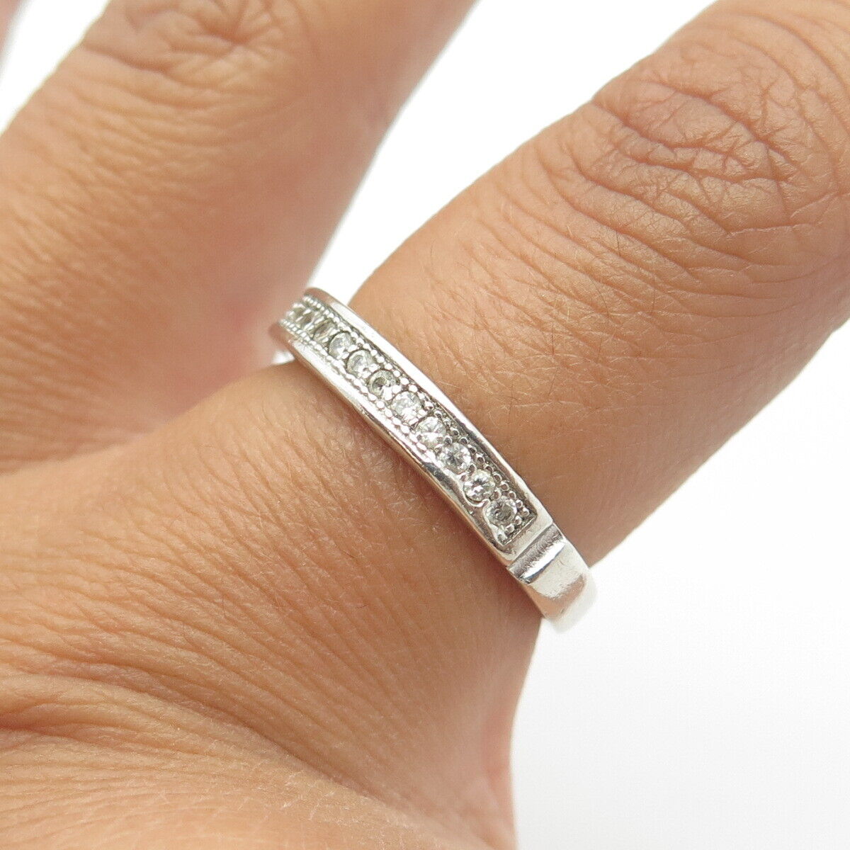 925 Sterling Silver White C Z Half Eternity Band Ring Size 7