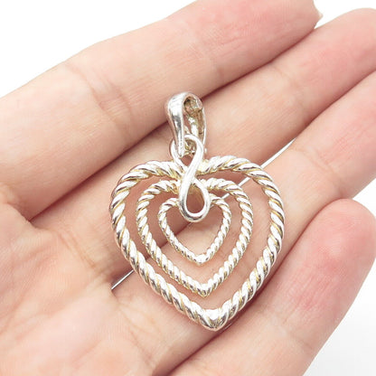 925 Sterling Silver Vintage JCM Roped Open Heart Pendant