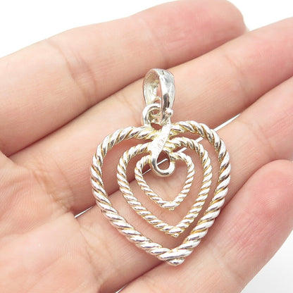 925 Sterling Silver Vintage JCM Roped Open Heart Pendant