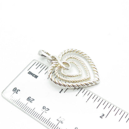 925 Sterling Silver Vintage JCM Roped Open Heart Pendant