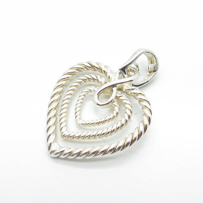 925 Sterling Silver Vintage JCM Roped Open Heart Pendant