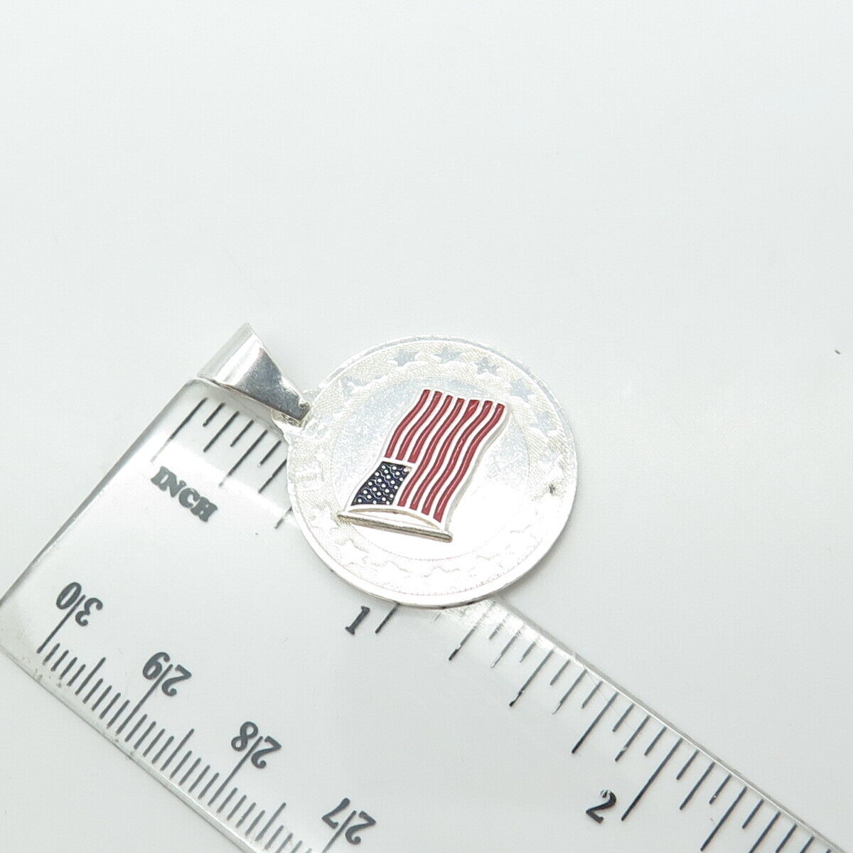 925 Sterling Silver Vintage Enamel United States Flag Round Pendant