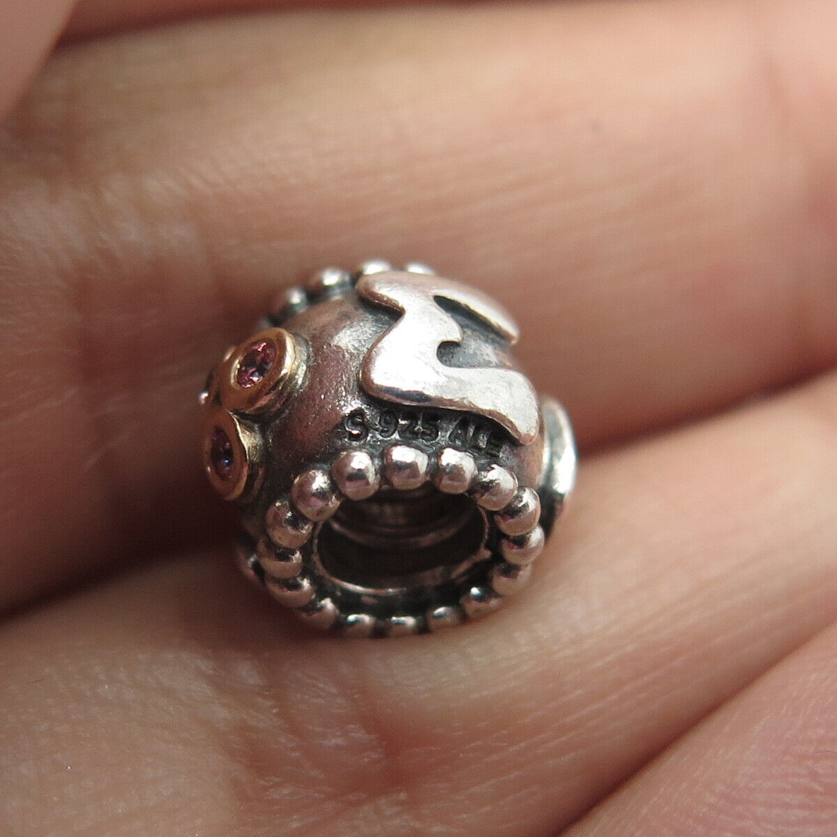 925 Sterling Silver & Gold Pandora "Mom" Bead Charm