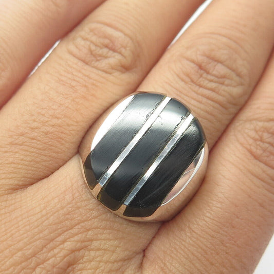 925 Sterling Silver Vintage Mexico Real Black Onyx Gemstone Ring Size 9.5