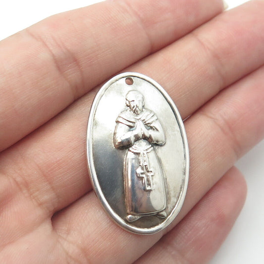 925 Sterling Silver Vintage Praying Pope Religious Medal Pendant