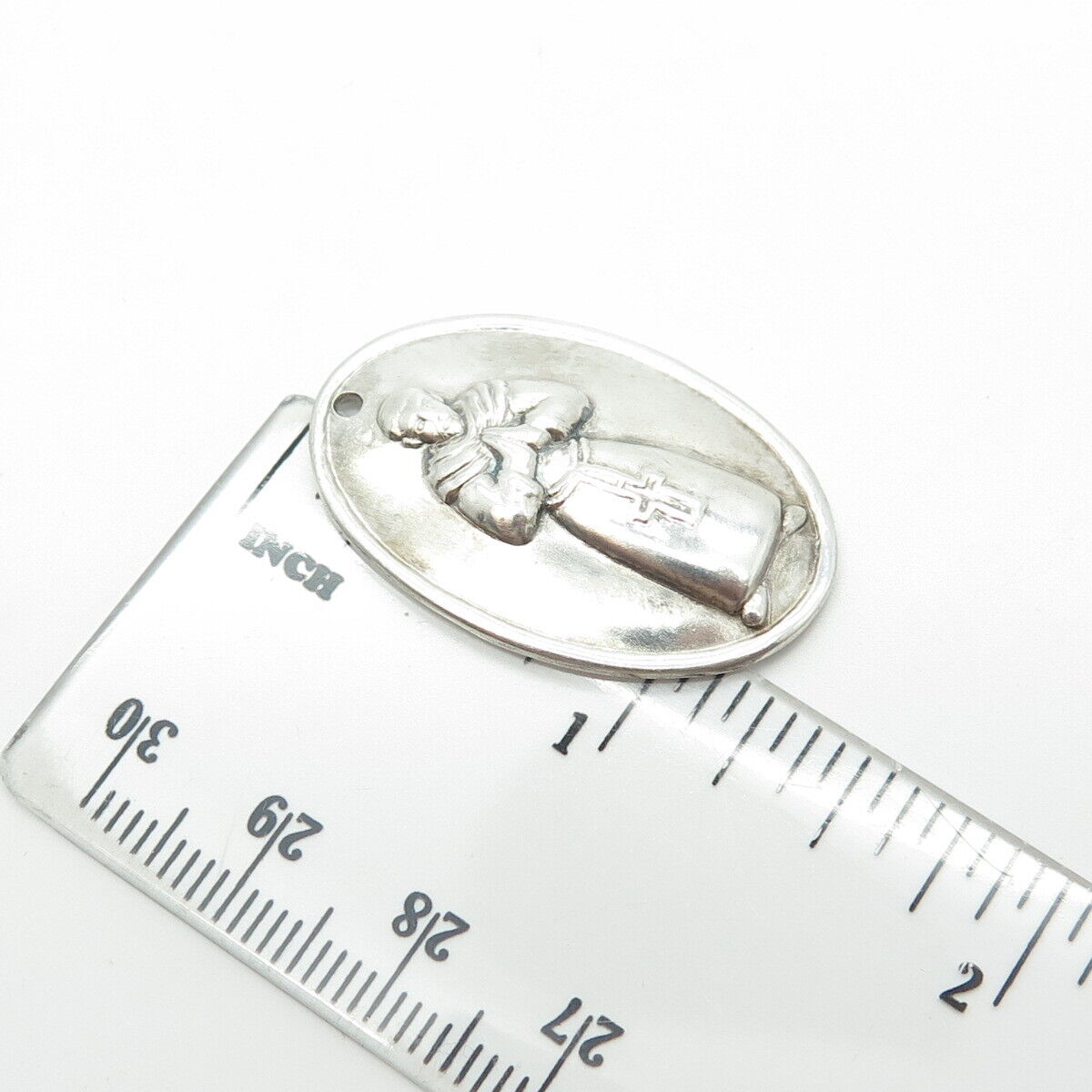 925 Sterling Silver Vintage Praying Pope Religious Medal Pendant