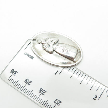 925 Sterling Silver Vintage Praying Pope Religious Medal Pendant