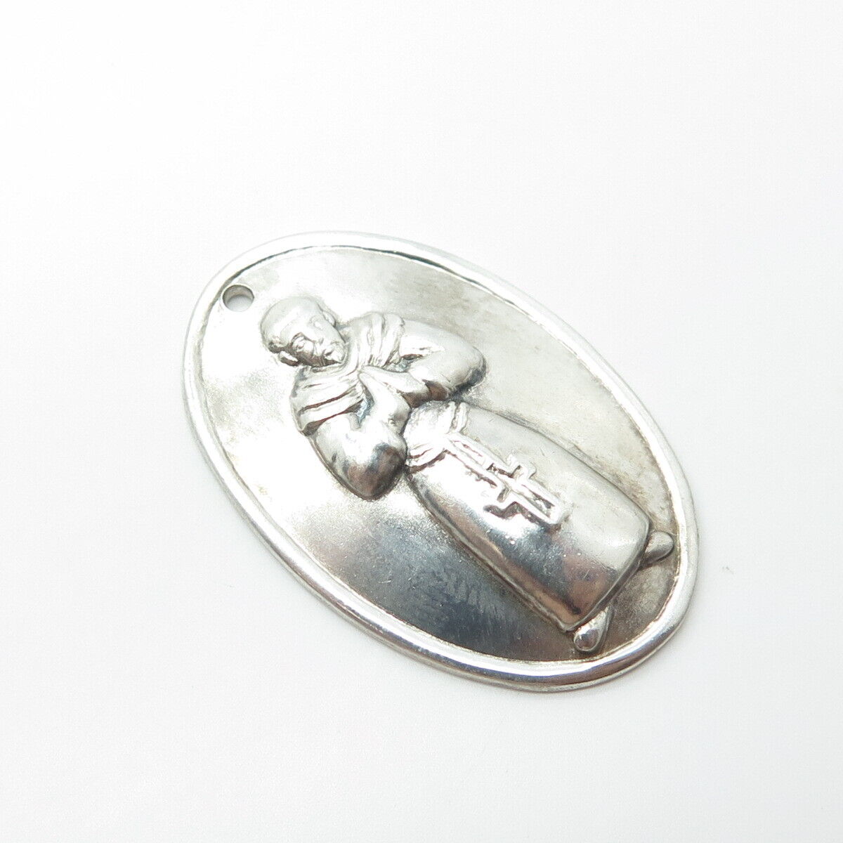 925 Sterling Silver Vintage Praying Pope Religious Medal Pendant