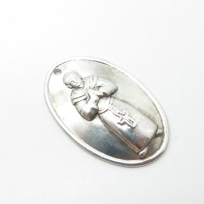 925 Sterling Silver Vintage Praying Pope Religious Medal Pendant