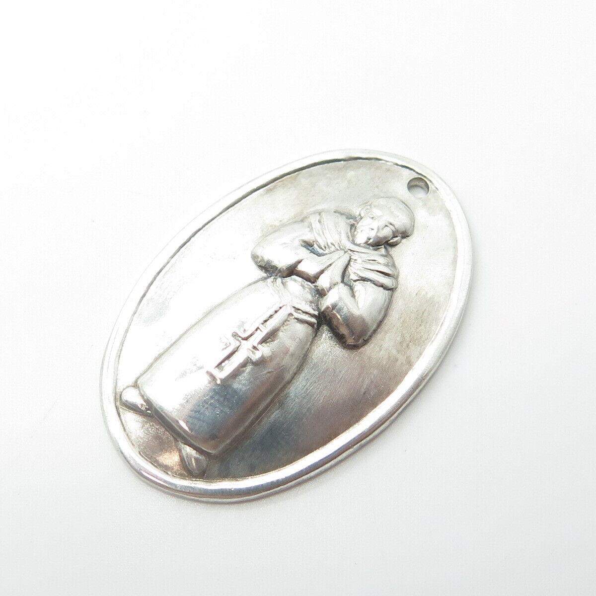 925 Sterling Silver Vintage Praying Pope Religious Medal Pendant