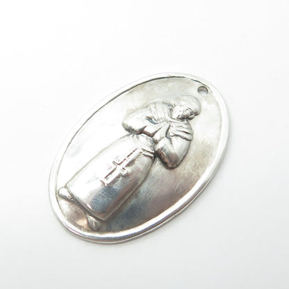 925 Sterling Silver Vintage Praying Pope Religious Medal Pendant