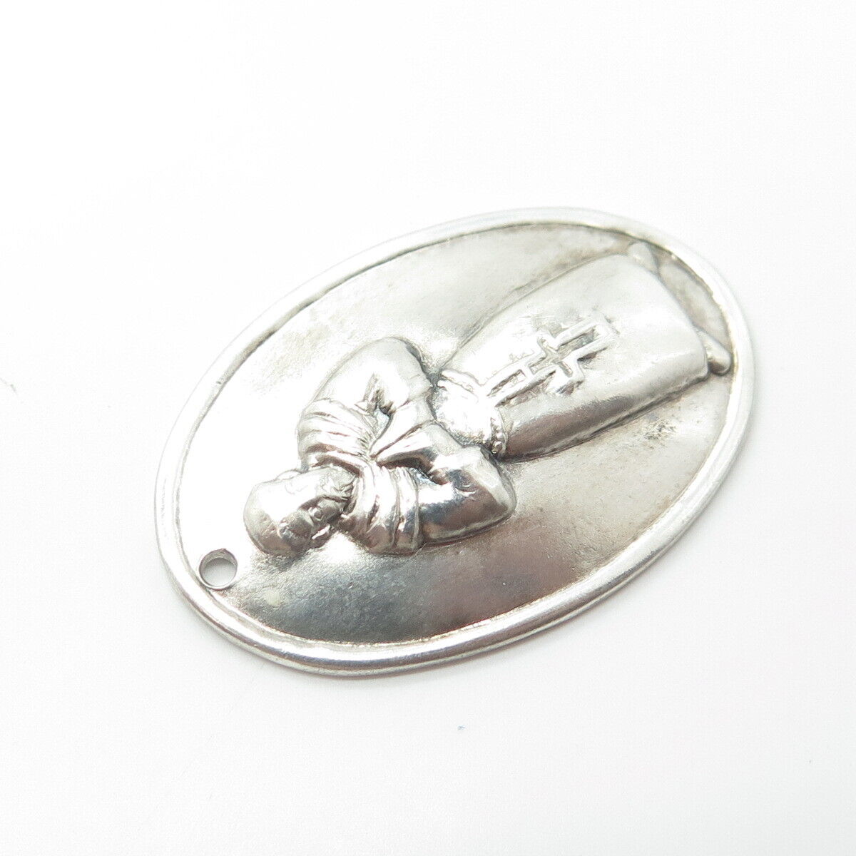 925 Sterling Silver Vintage Praying Pope Religious Medal Pendant