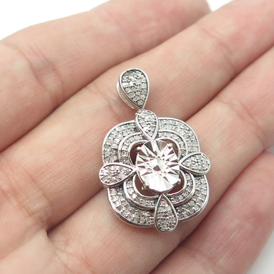 925 Sterling Silver Real White Diamond Floral Pendant