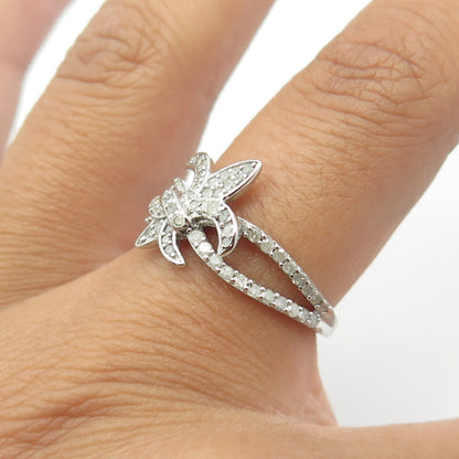 925 Sterling Silver Real White Diamond Fleur-de-Lis Cocktail Ring Size 7