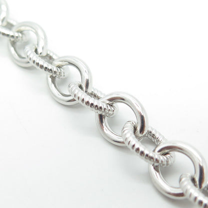 925 Sterling Silver Real White Diamond Heart Rolo Chain Bracelet 6.5"