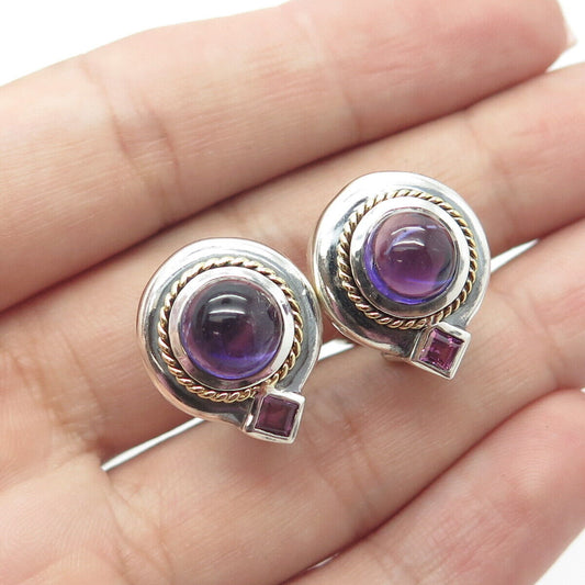 925 Sterling Silver 18K Gold Vintage Nancy & David Amethyst Omega Back Earrings