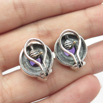 925 Sterling Silver 18K Gold Vintage Nancy & David Amethyst Omega Back Earrings