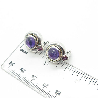 925 Sterling Silver 18K Gold Vintage Nancy & David Amethyst Omega Back Earrings