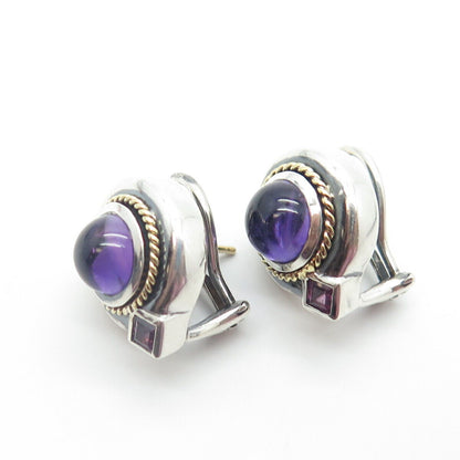 925 Sterling Silver 18K Gold Vintage Nancy & David Amethyst Omega Back Earrings