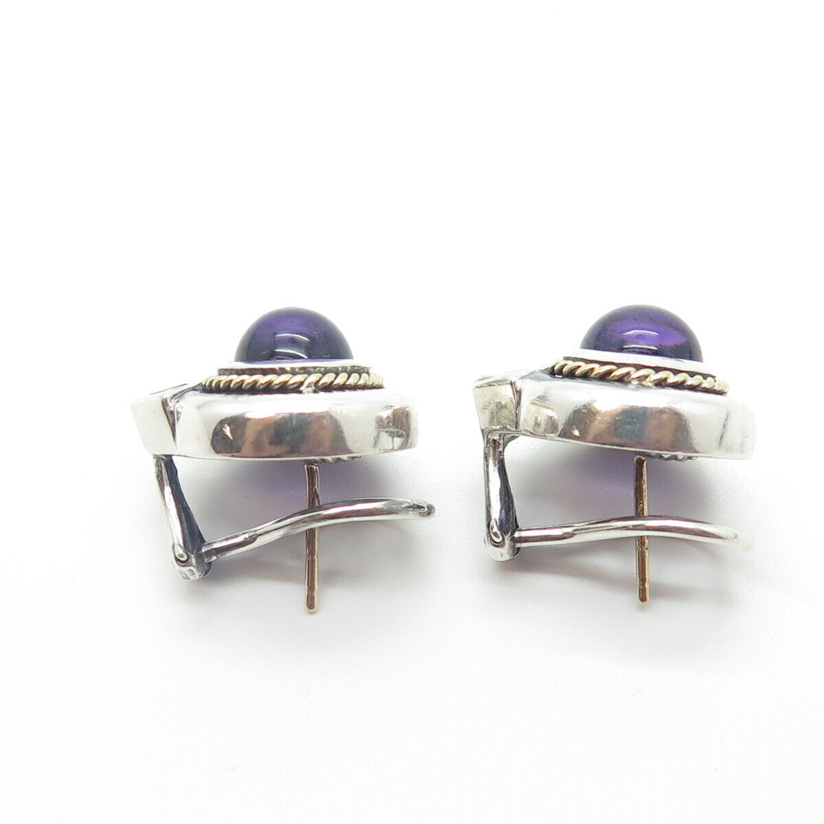 925 Sterling Silver 18K Gold Vintage Nancy & David Amethyst Omega Back Earrings