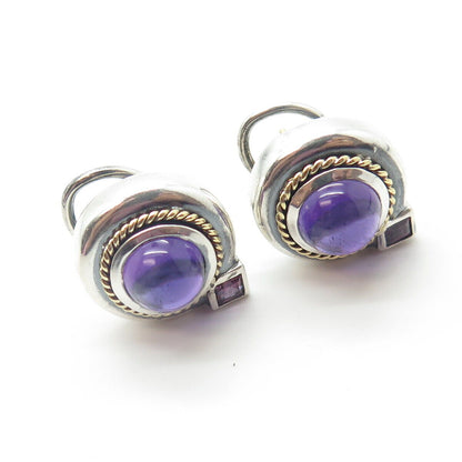 925 Sterling Silver 18K Gold Vintage Nancy & David Amethyst Omega Back Earrings