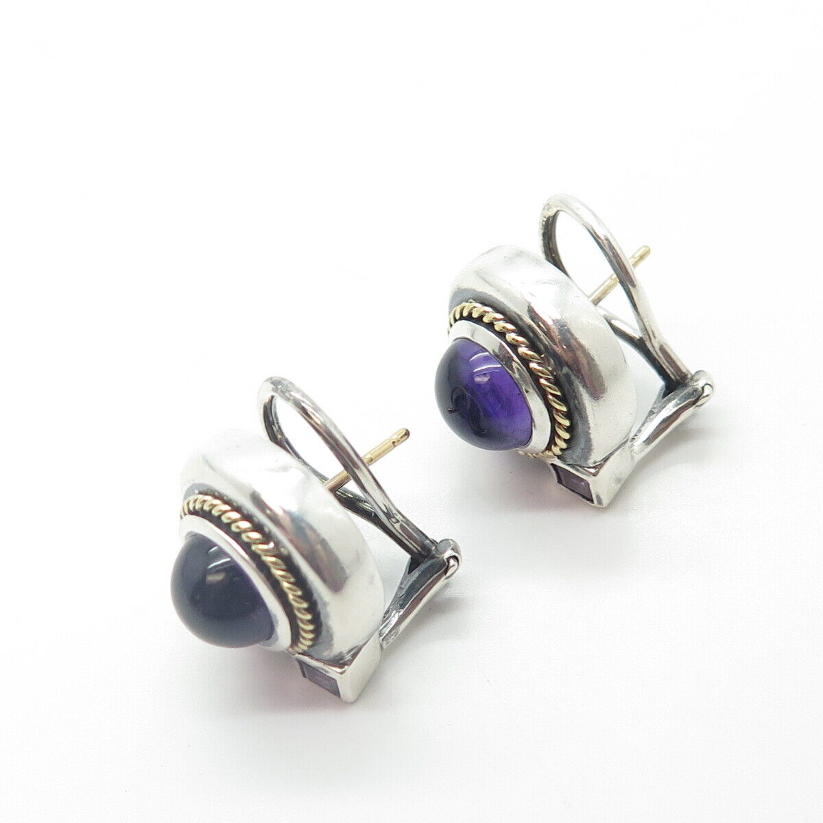 925 Sterling Silver 18K Gold Vintage Nancy & David Amethyst Omega Back Earrings