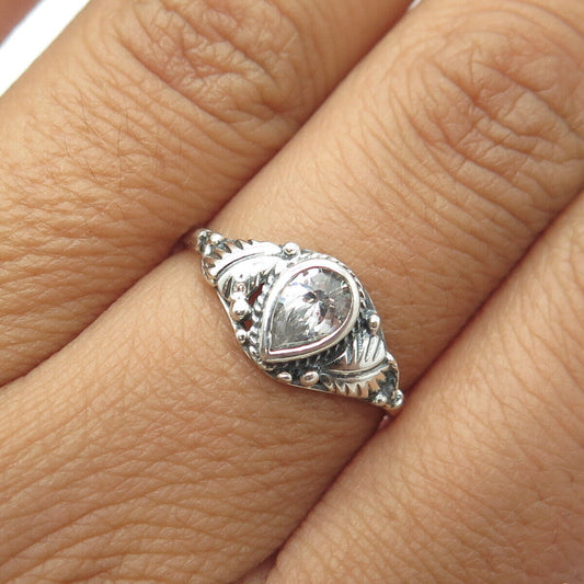 925 Sterling Silver Vintage Southwestern White C Z Engagement Ring Size 7.25