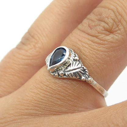 925 Sterling Silver Vintage Southwestern Blue C Z Swirl Tribal Ring Size 6