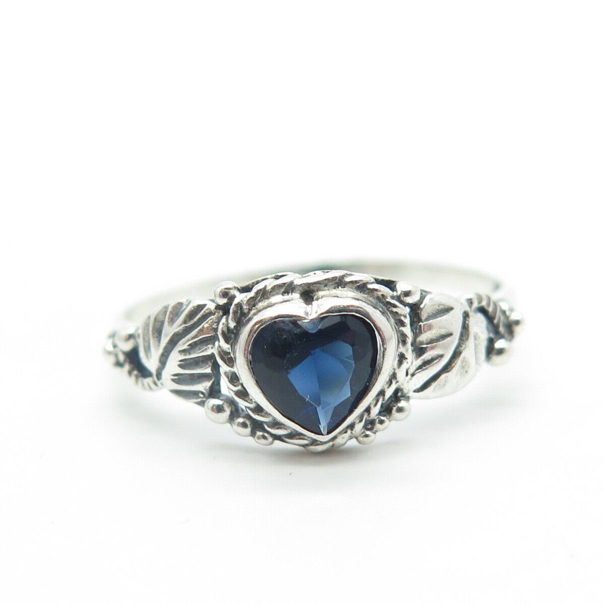 925 Sterling Silver Vintage Southwestern Blue C Z Heart Tribal Ring Size 7