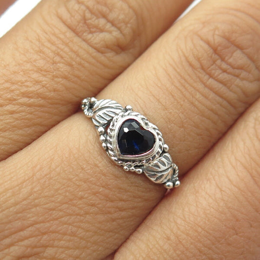 925 Sterling Silver Vintage Southwestern Blue C Z Heart Tribal Ring Size 7.25