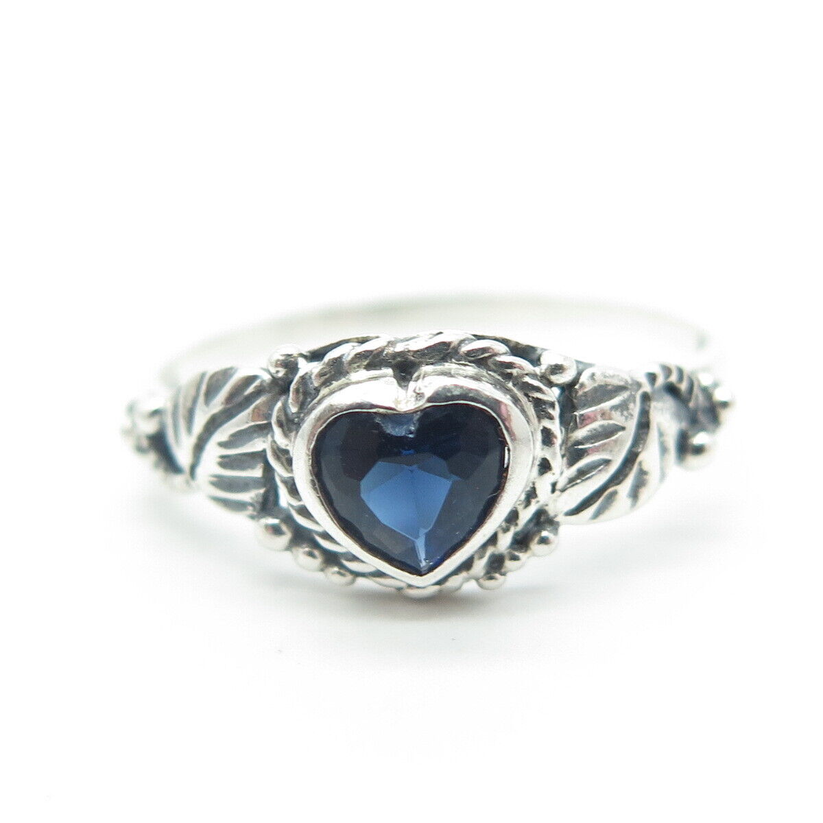 925 Sterling Silver Vintage Southwestern Blue C Z Heart Tribal Ring Size 7.25