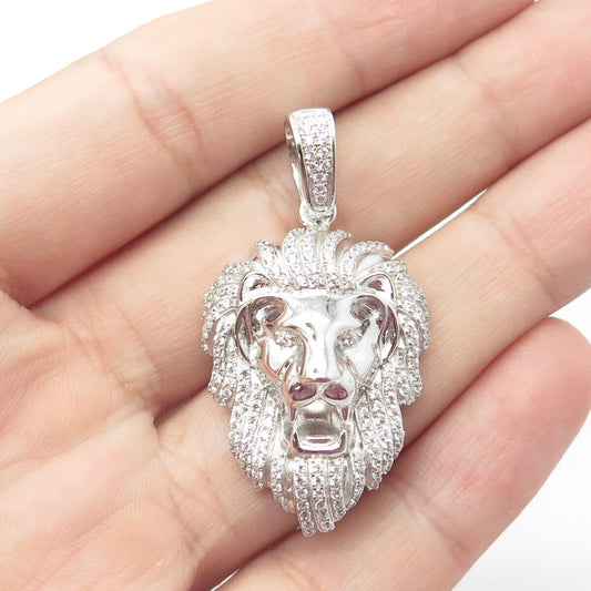 925 Sterling Silver Sara White C Z Royal Lion Pendant