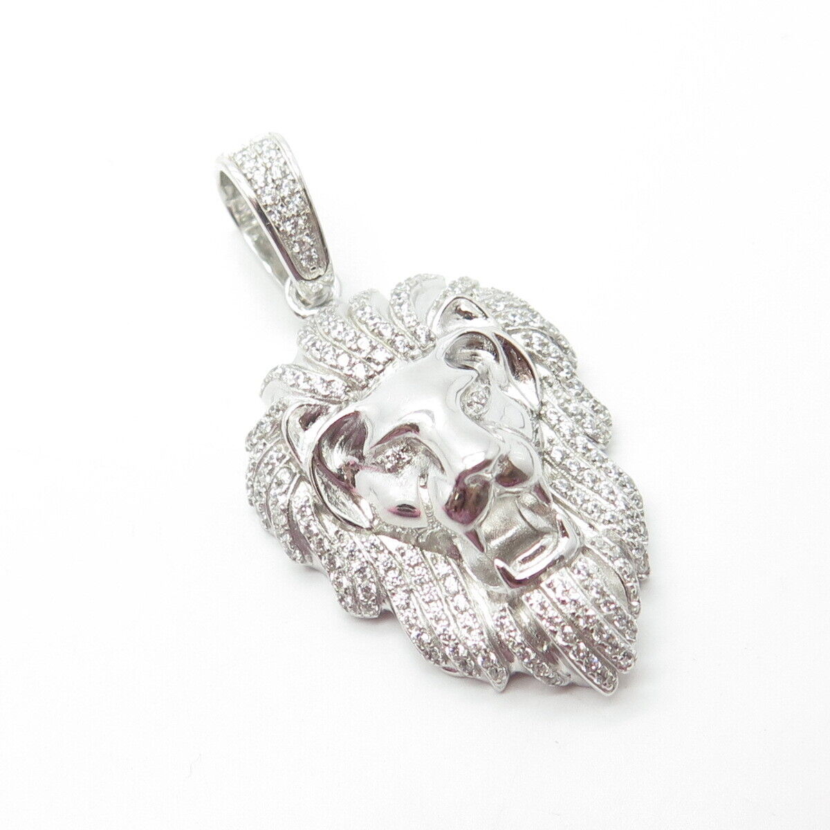 925 Sterling Silver Sara White C Z Royal Lion Pendant