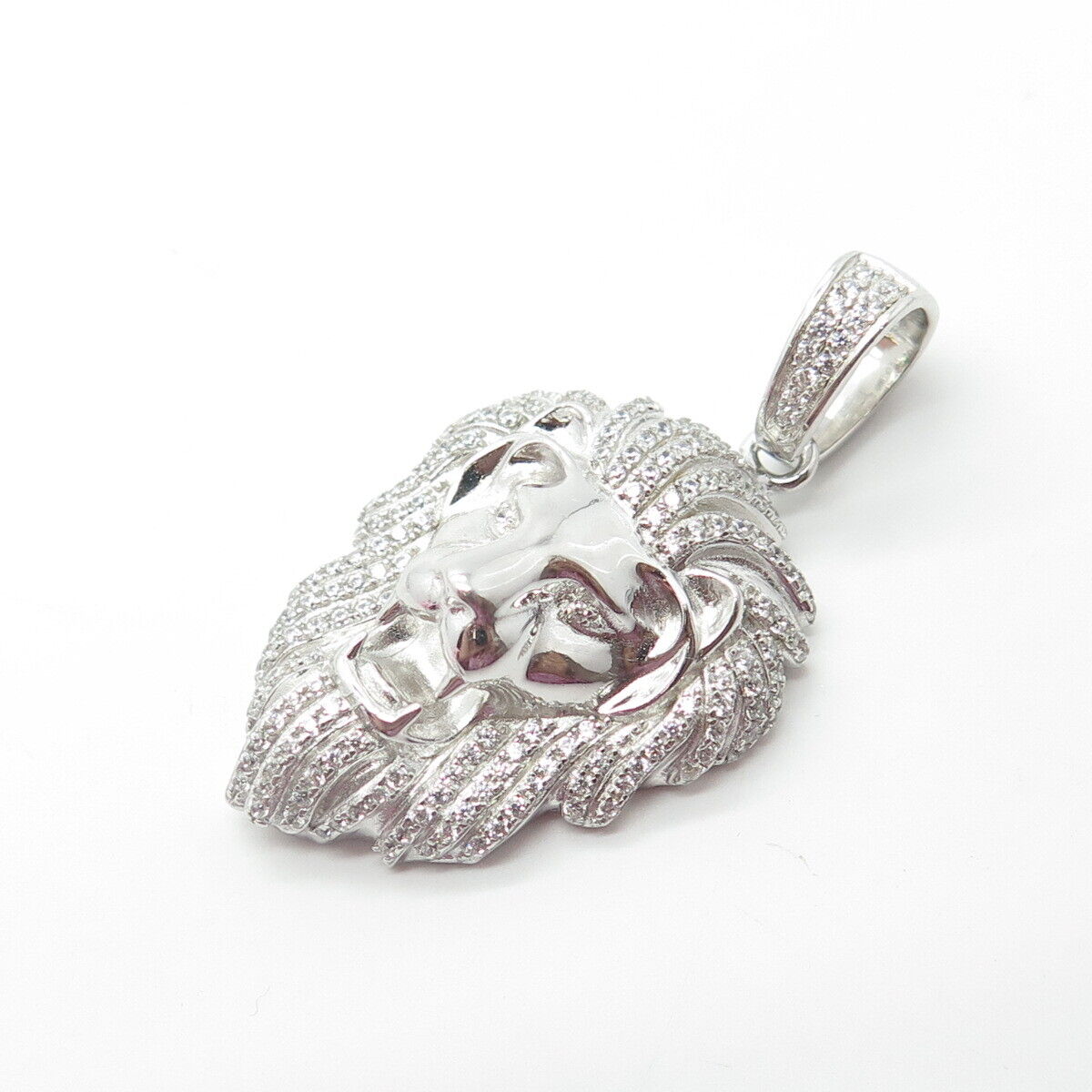 925 Sterling Silver Sara White C Z Royal Lion Pendant