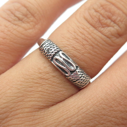 925 Sterling Silver Vintage Rope Modernist Band Ring Size 6