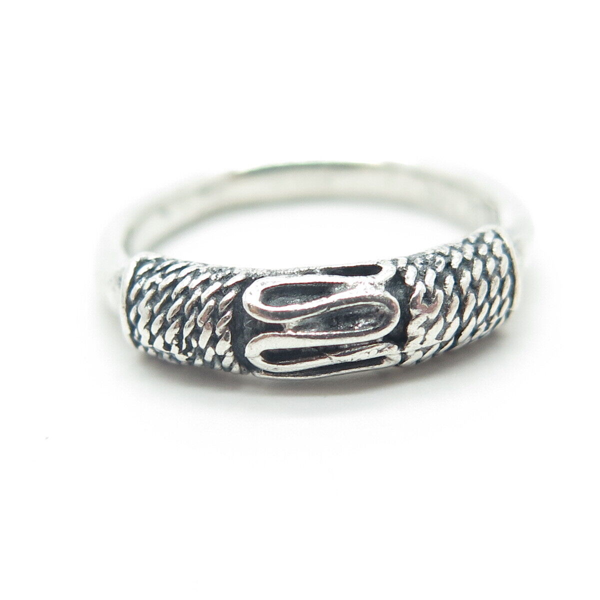 925 Sterling Silver Vintage Rope Modernist Band Ring Size 6