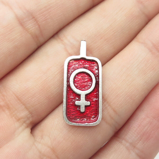 925 Sterling Silver Vintage Industria Argentina Enamel Female Sign Charm Pendant