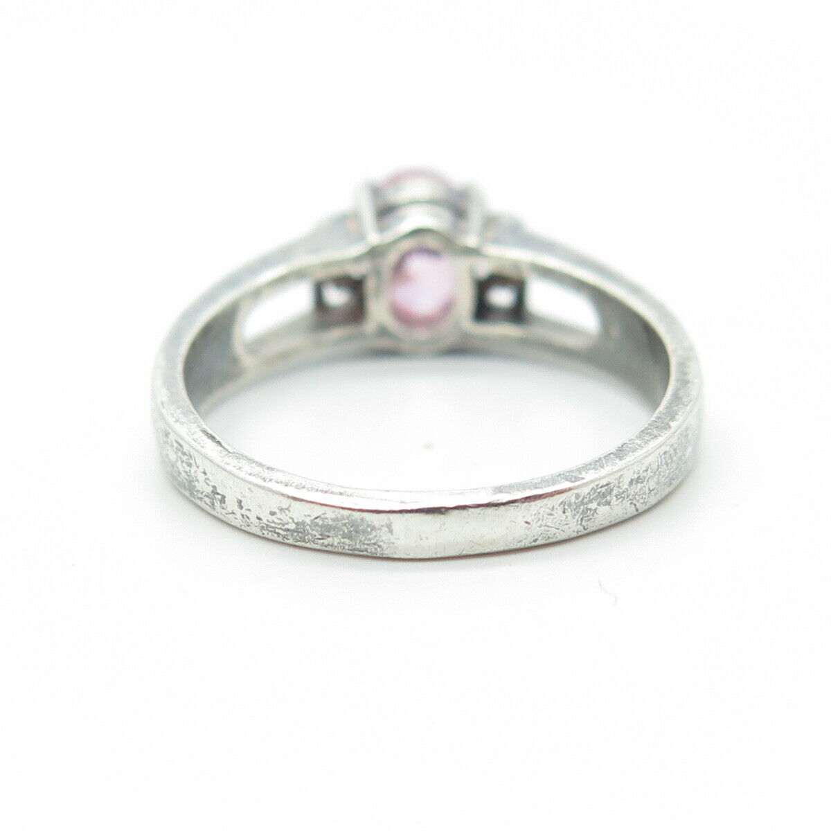 925 Sterling Silver Vintage Pink Oval-Cut Shaped C Z Engagement Ring Size 7.25